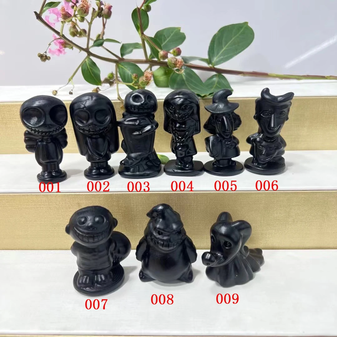 1PC Natural Crystal Stone Carved Obsidian Jack Skull Figurine Decoration Halloween Wizard Energy Crafts Gift