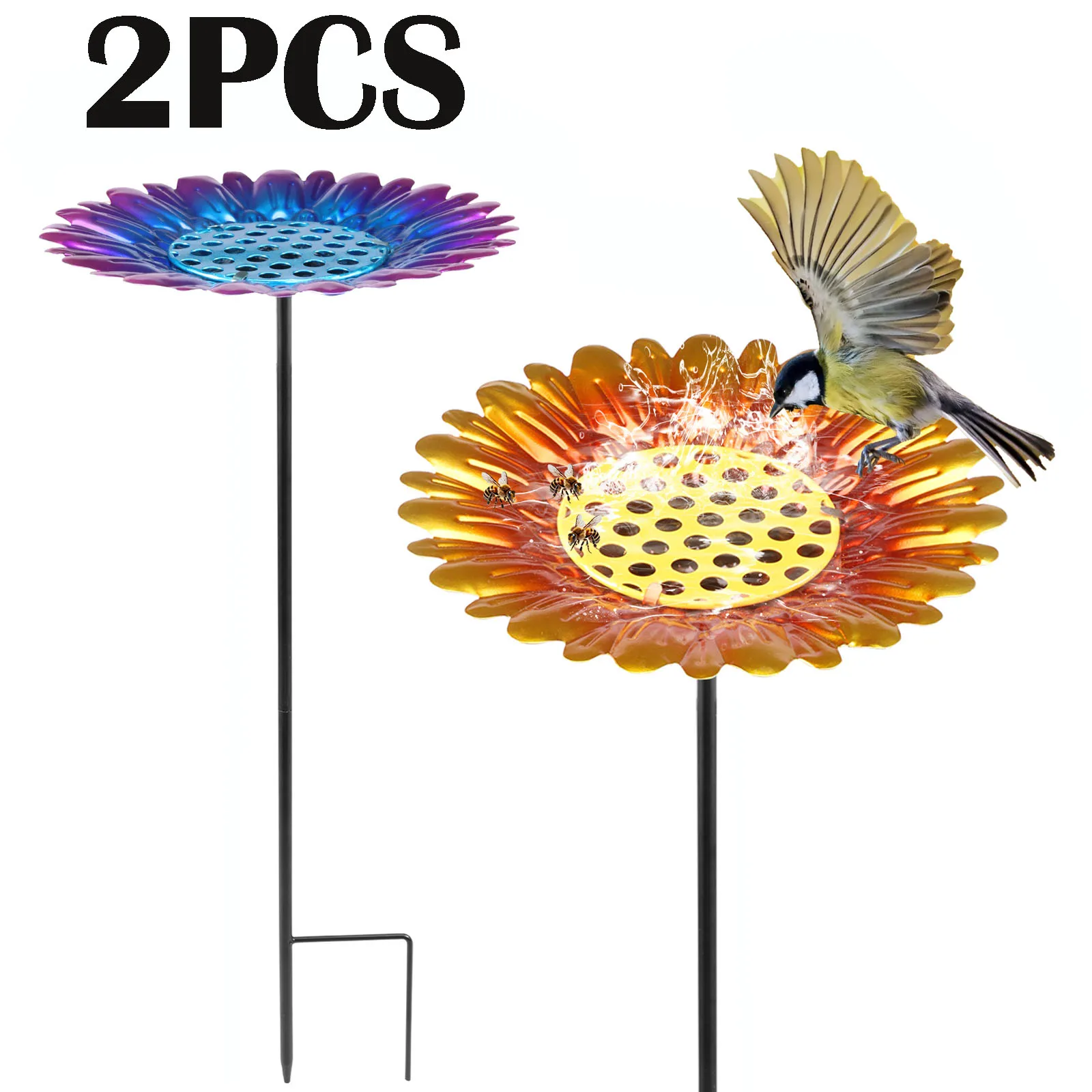 

2 Pcs Bee Watering Station Decorative Bee Water Cup with Sunflower Design Easy to Install Bird Feeder for Outdoor Garden Yard