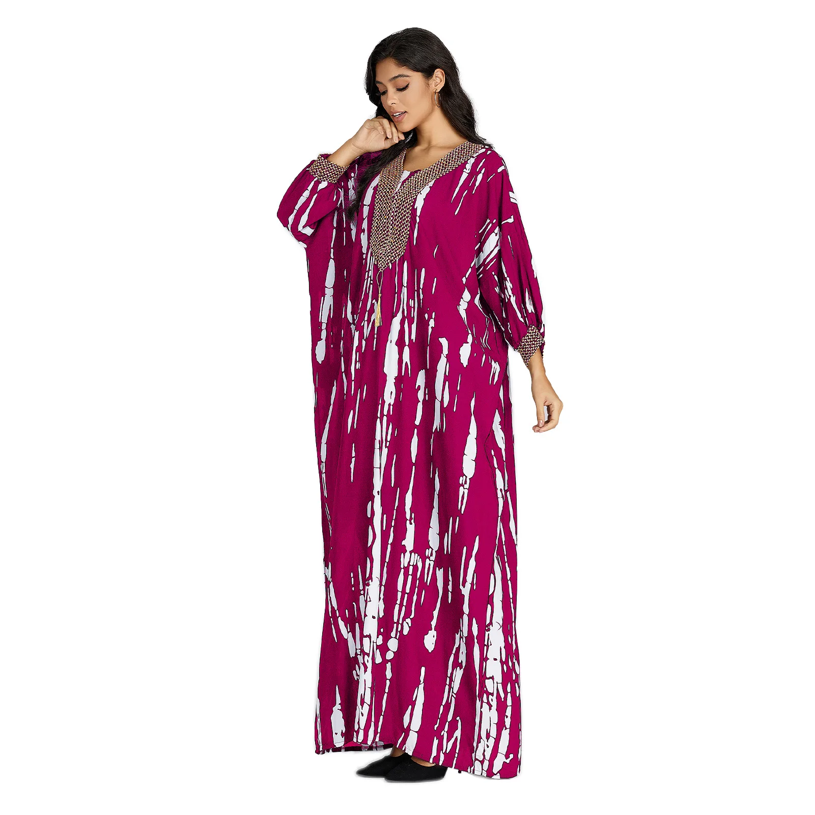 2024 New African Plus Size Summer Long Sleeve Dashiki Caftan Loose Boubou Maxi Islam Women Casual Dress African ClothingMoroccan