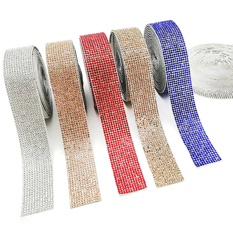 Self Adhesive Crystal Sticker Diamond Rhinestone Ribbon Tape Self Glue On Arts Crafts Car Phone Decoration Wedding Decor 1 Yard