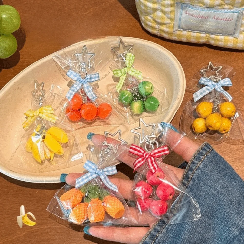 3D Molded Design Fruit Pendant Keychain Vivid Shape Lightweight Material 3D Fruit Charm Delicate Shape Details Compact Size