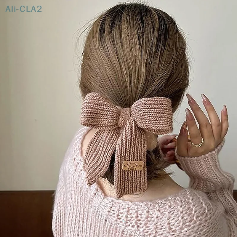 Cute Bow Rubber Band Lamb Wool Bowel Hair Rings Knitted Wool Plush Ponytail Hair Tie Headwear Scrunchies Girls Hair Accessories