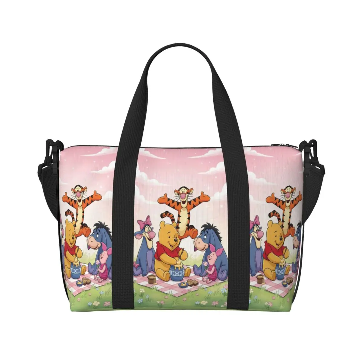 

Custom Winnie The Pooh Grocery Shopping Tote Bag Women Large Capacity Bear Anime Gym Beach Travel Bags