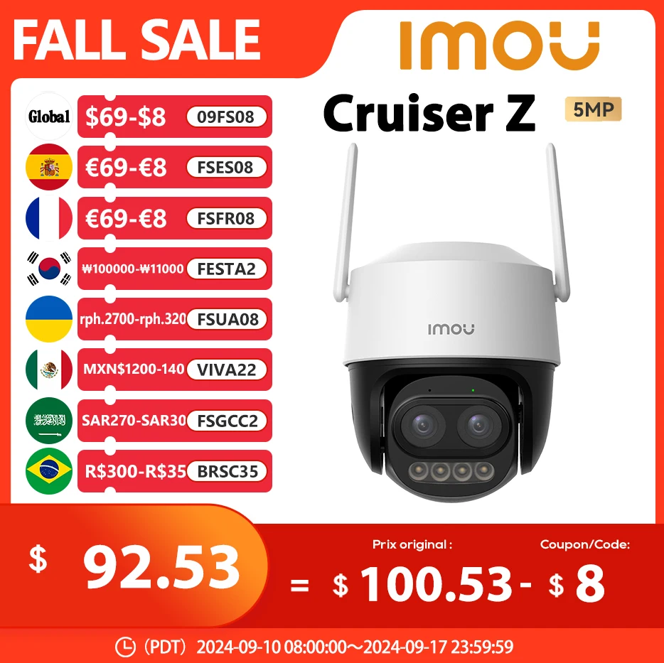 IMOU Cruiser Z 5MP 12x Mixed Zoom Outdoor PTZ Wi-Fi Camera AI Human Vehicle Detection IP66 Camera Full Color Night Vision