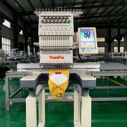 YunFu Machinery Fully Automatic Embroidery Machine Single Head 12/15 Needles For Hat Flat Embroidery 360*510/400*600mm Work Area