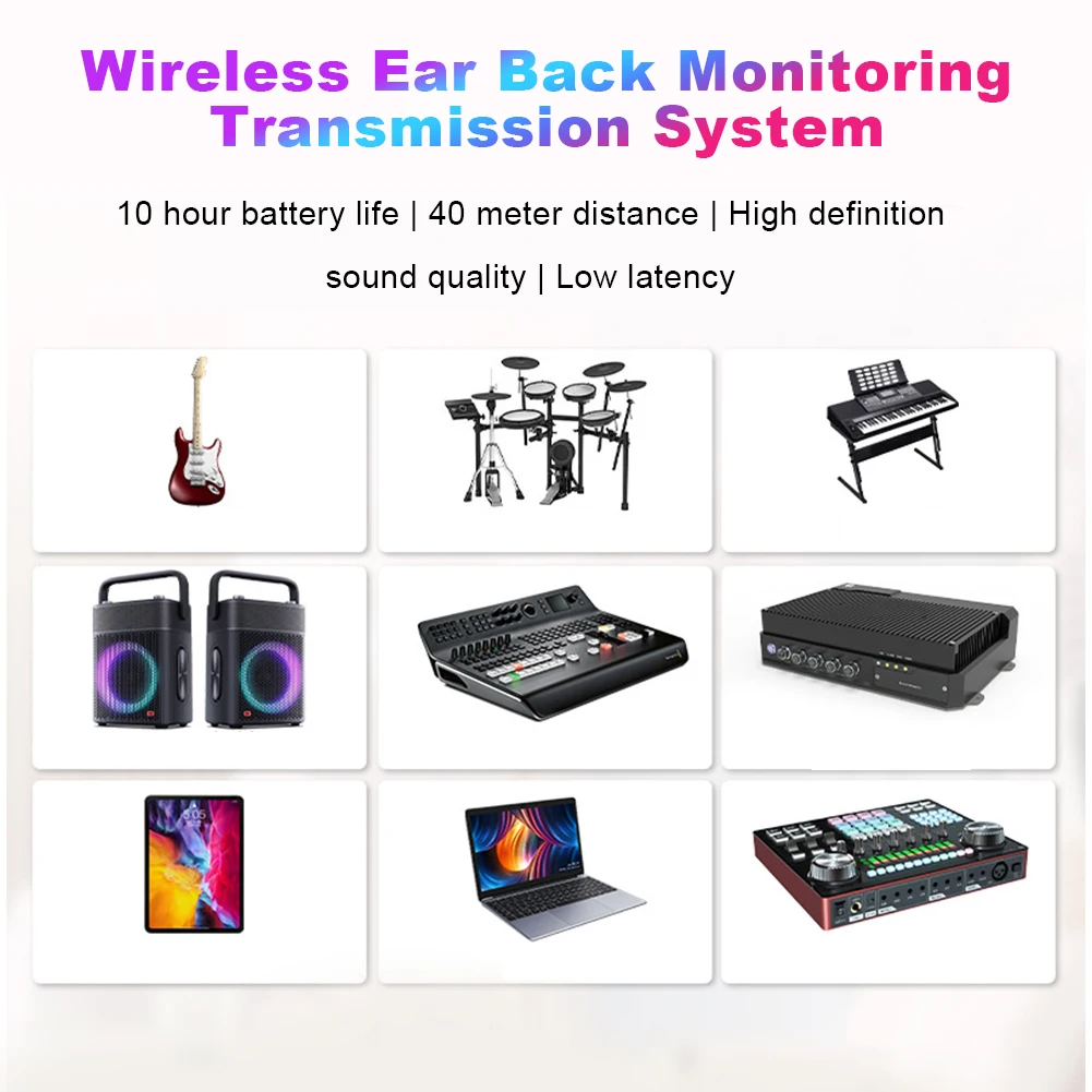 Sistema de monitor intra-auricular sem fio, transmissor e receptor de transmissão de 40m, bateria de 10h para desempenho ao vivo de ensaio de banda de estúdio