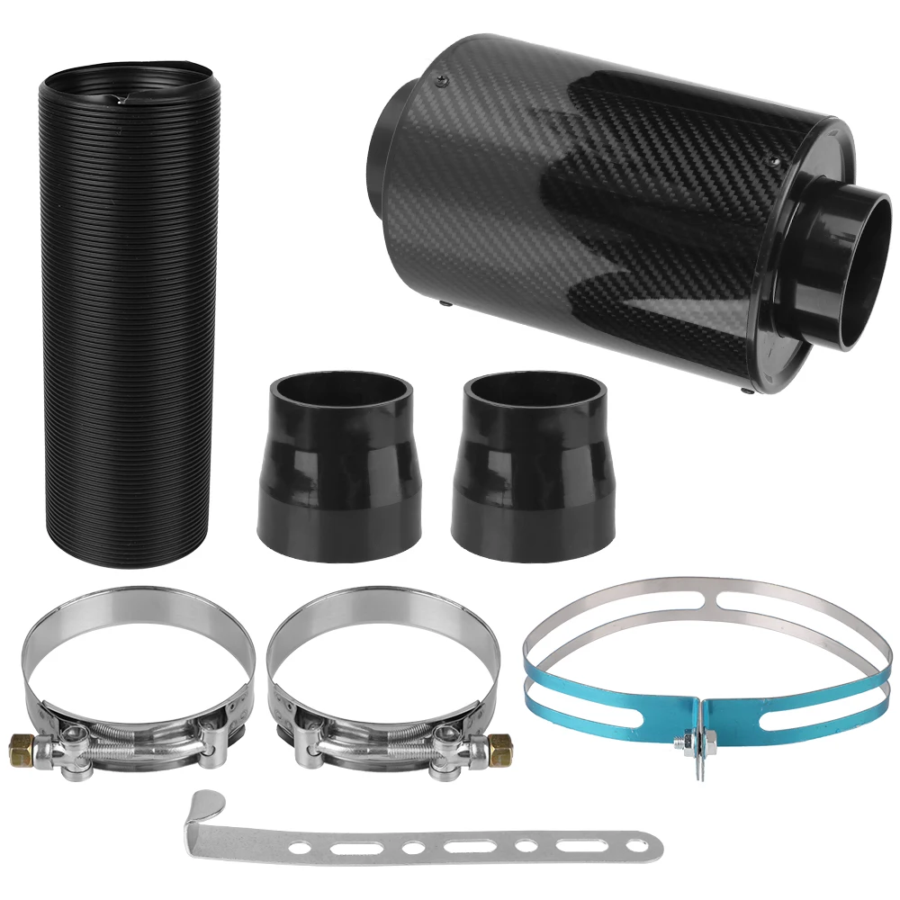 Feed Enclosed Intake Induction Fiber Intake Filter Box 1 Set Pipe Hose Kit Universal Car Carbon Fibre Cold Air Filter