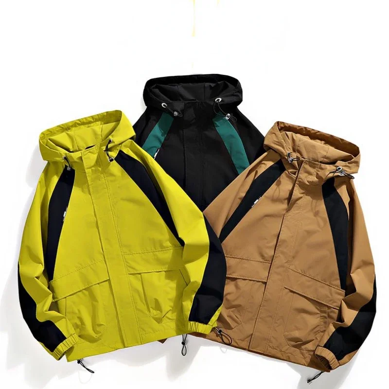 Outdoor Windproof Waterproof Jacket Men Clothing Zipper Sweatshirt Spring Autumn Loose Cargo Jacket Hooded Coats Windbreaker New