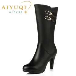 AIYUQI Women Long Boots High Heel 2024 Latest Genuine Leather Women Fashion Boots Stiletto Warm Breathable Female Winter Boots