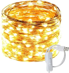 USB Power 5M/10M LED Firefly String Lights with ON/Off Switch Waterproof Copper Wire Christmas Lights For Holiday Wedding Party