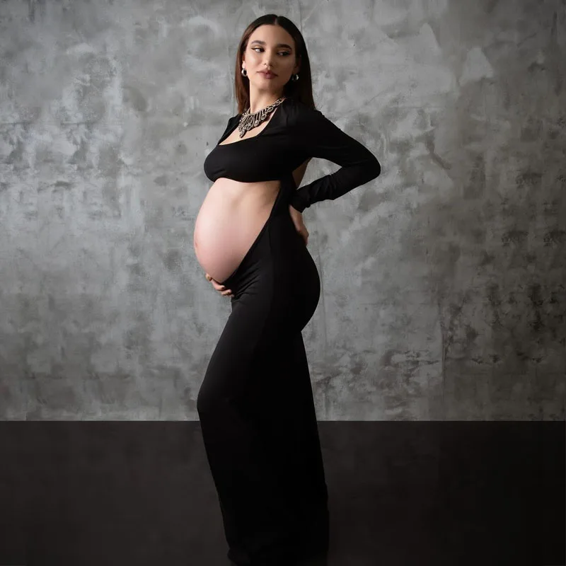 Maternity Gowns Long Sleeve Backless Bodycon Baby Shower Clothes Pregnant Outfit Women Party Photoshoot Dress