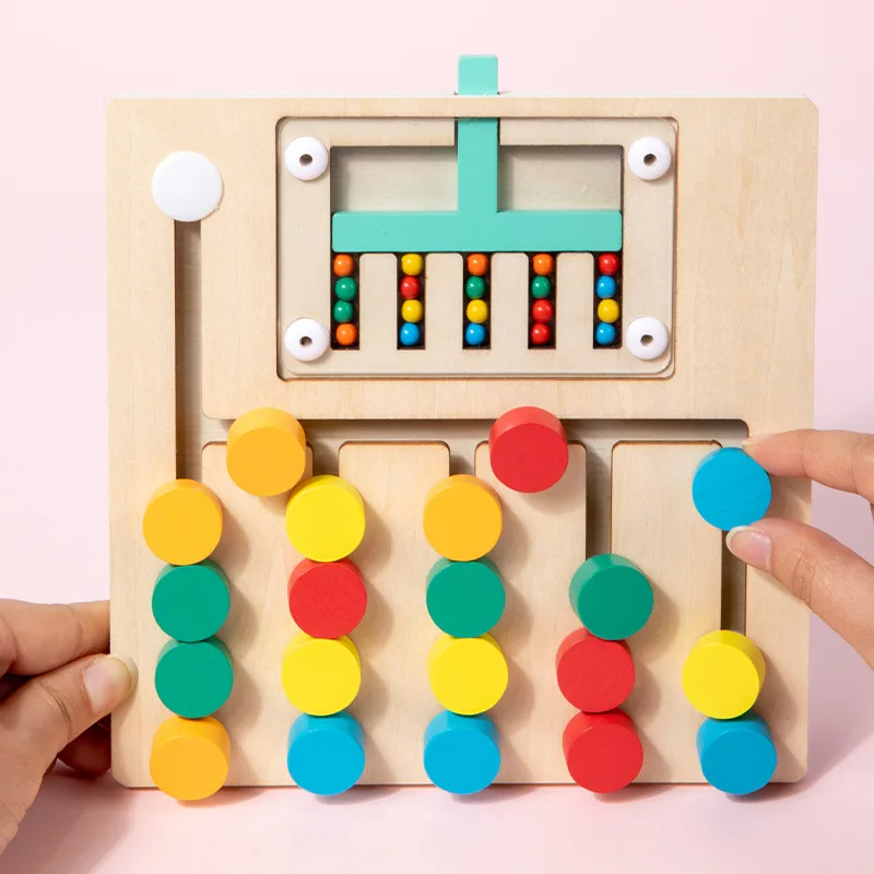 Picture 4: Wooden Montessori Teaching Aid Four Color Ball Maze Game Kids Early Educational Toy Logical Thinking Training Early Learning