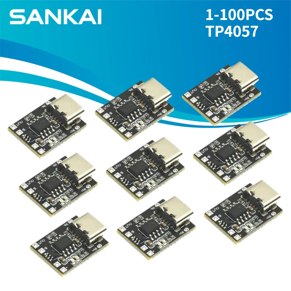1-100PCS TP4057 1A 3.7V Lithium Battery Charging and Discharging Board with Protection Type-C USB C Li-ion Battery Charging Boar