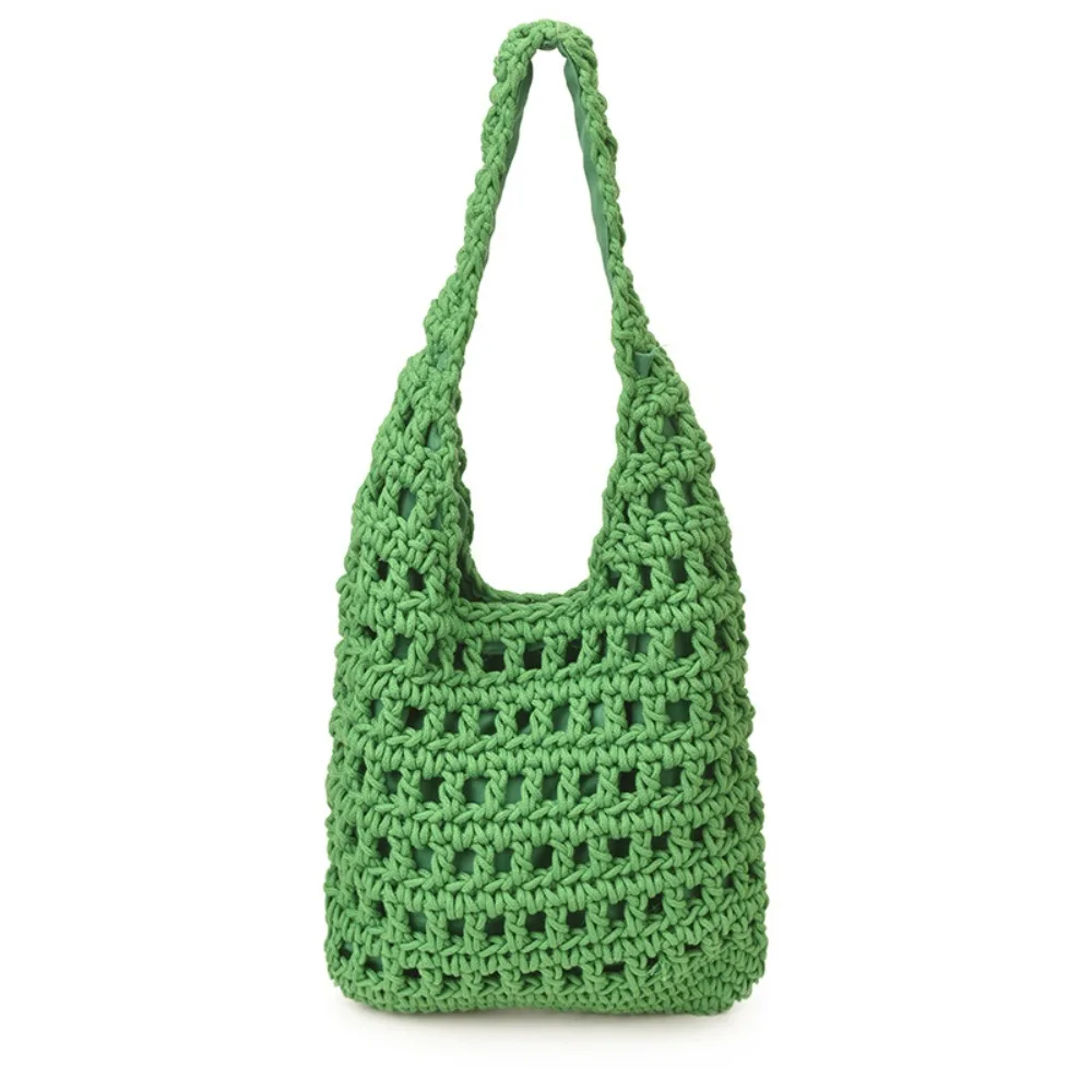 

Korean Style Hollow Out Knitted Weave Bag Braided Solid Color Crochet Tote Bag Handbag Vacation Style Knitted Shoulder Bag
