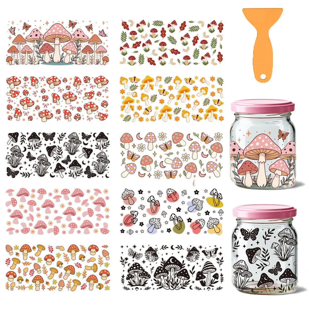 

PVC DIY Heat Transfer Paper for UV Sublimation Cup Mushroom 110x240mm 10 style 1pc/style 10pcs/set