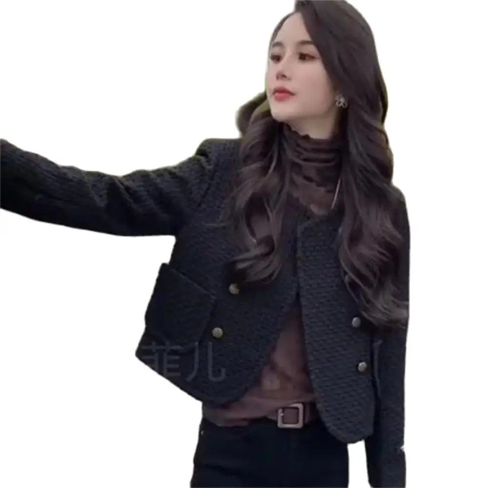 

Женское твидовое шерстяное пальто, корейское Брендовое роскошное пальто в стиле ретро, утепленная куртка из хлопка, верхняя одежда для осени и зимы