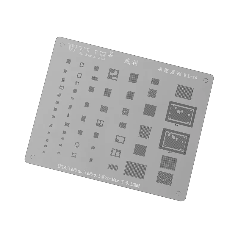 Wylie WL-16 BGA Reballing Stencil For iPhone 14/14 Plus/Pro Max A15 A16 Baseband CPU Nand USB Charger WiFi U2 Power PMIC IC Chip