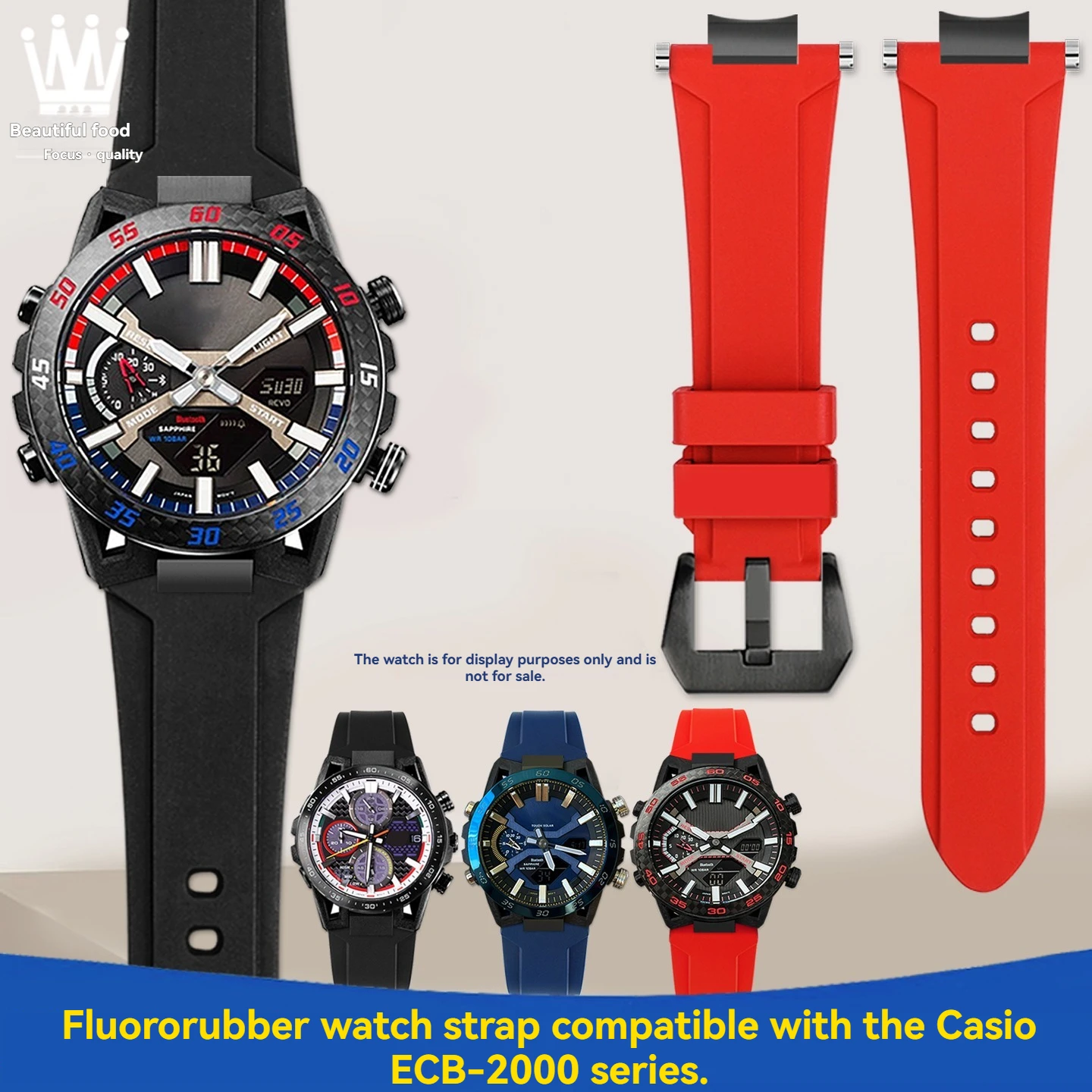 For Casio Watch ECB-2000HR/YCB EFS-S641TMS Series Modified Fluororubber Watch Strap ECB-2000/2300 Rubber Replacement Bracelet