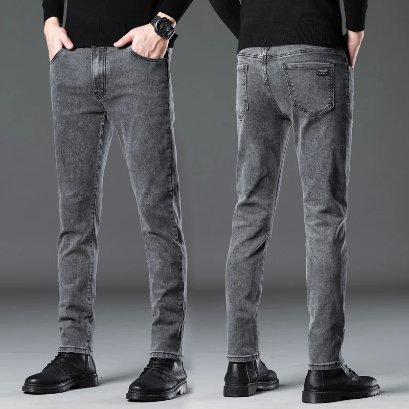 

2024 Spring New Style Men's Slim Fit Stretch Smoke Gray Jeans Classic Style Business Fashion Denim Pants Cotton Trousers