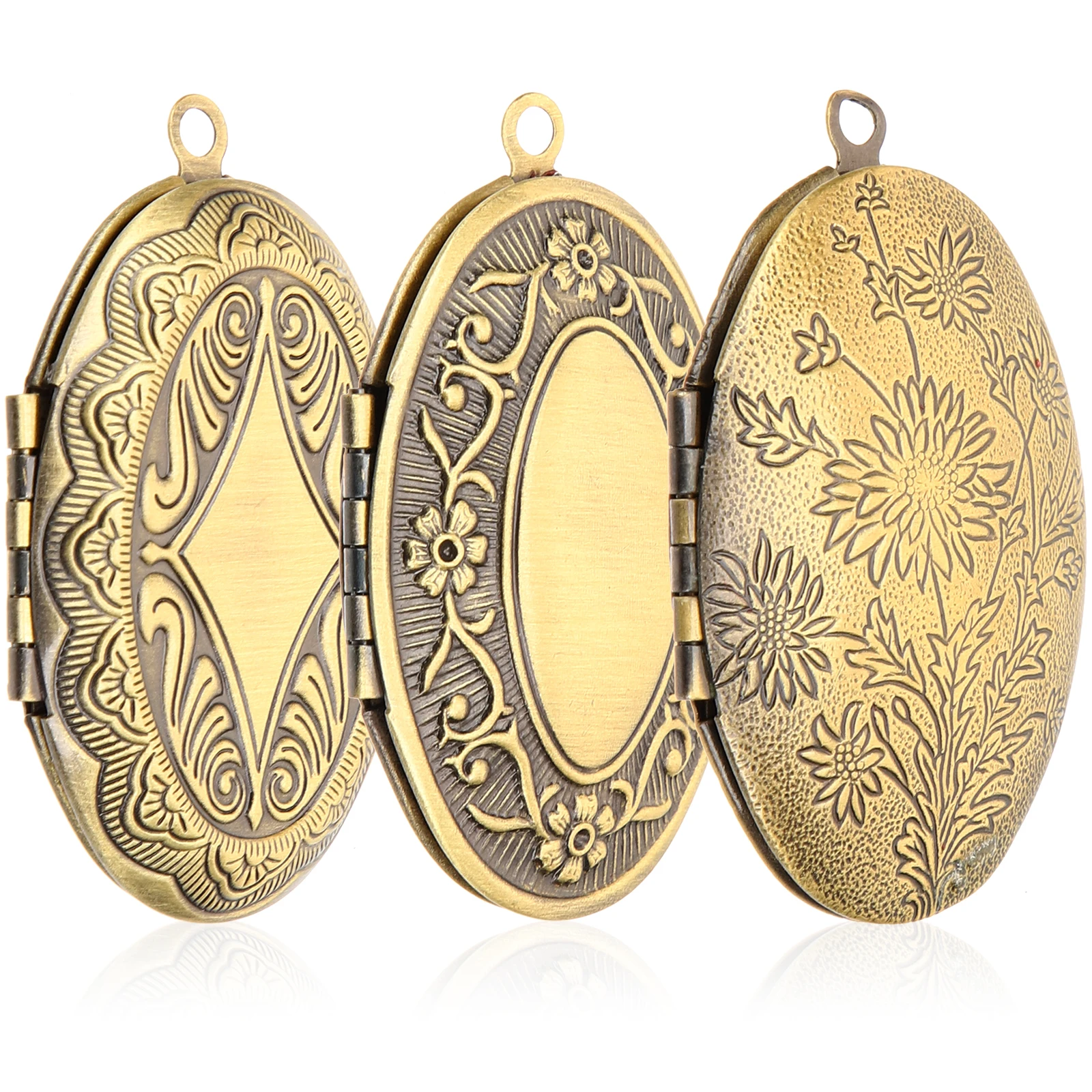 

3 Pcs Necklace Photo Frame Pendant Box Bride Memorial Ornaments Metal Holder Bouquet Locket