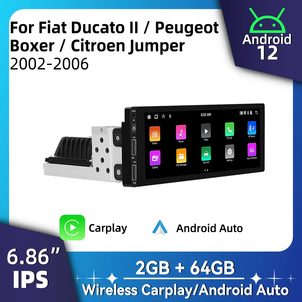 

1Din Android Radio 6.86" Screen for Fiat Ducato II Peugeot Boxer Citroen Jumper 2002-2006 Car Multimedia Carplay Autoradio