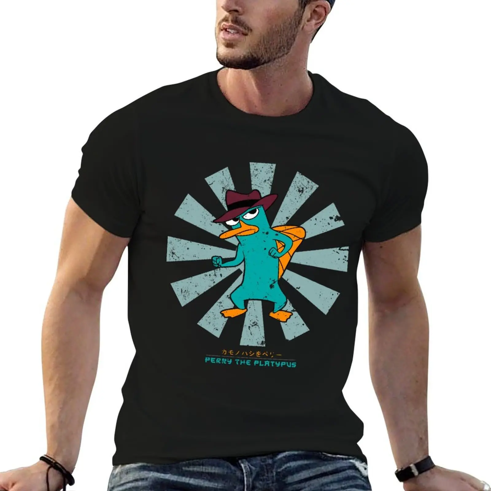 Perry The Platypus Retro Japanese T-Shirt t shirt custom print anime tshirt man t shirts for men T-shirt