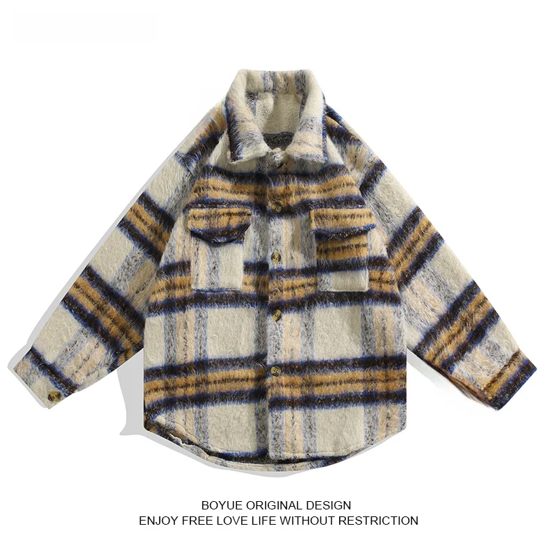 

Мужской шерстяной пиджак Boyue в клетку, в американском ретро-стиле, маленький размер, с эффектом люкс, молодежный, модный, средней длины, на одной пуговице