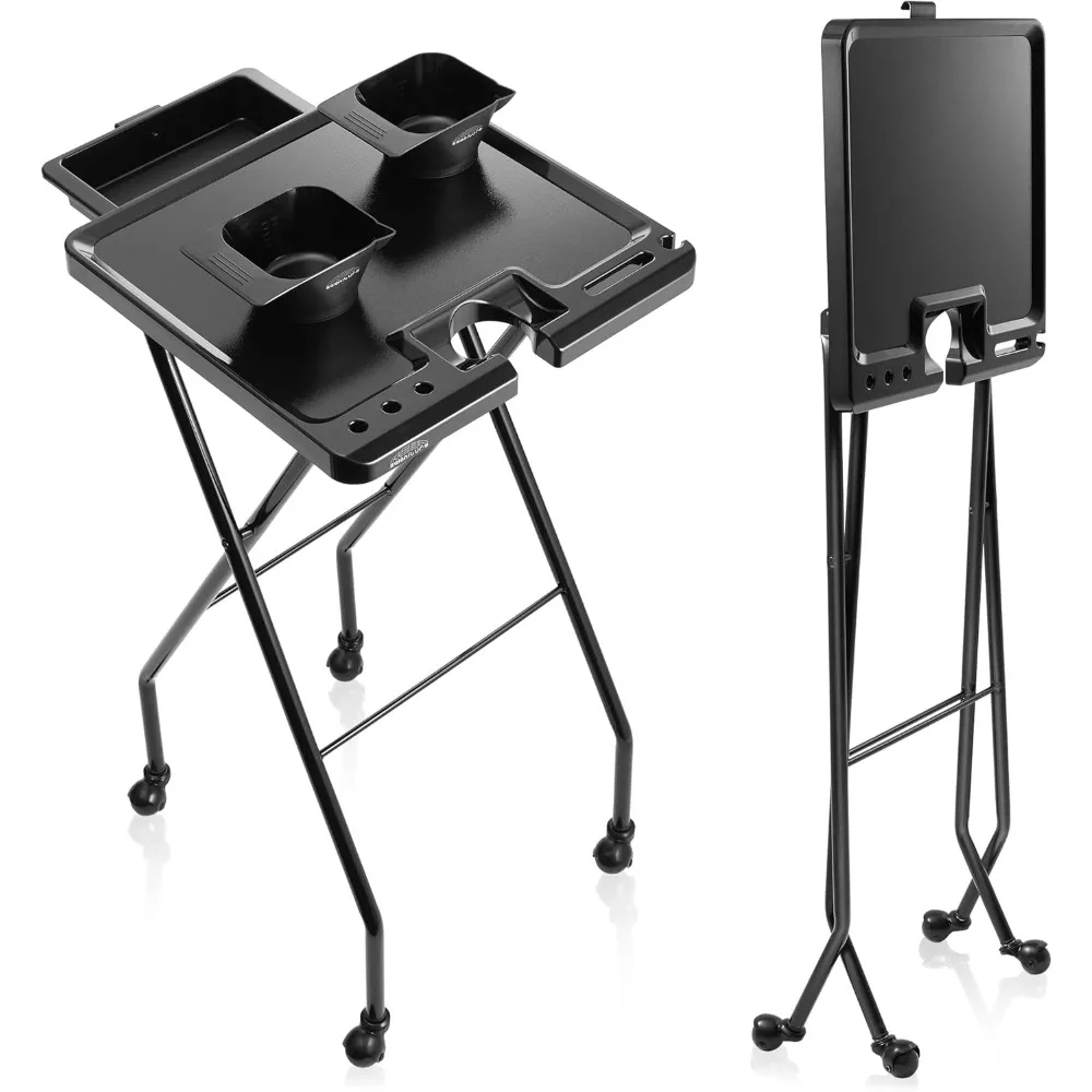 

Rolling Salon Coloring Tray - Folding Hair Stylist Color Cart with Drawer and Magnetic Bowls