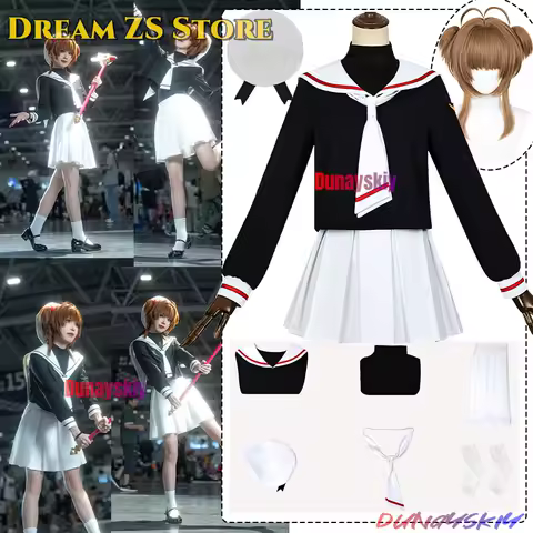 Kinomoto Sakura Cosplay Anime jiakei Costume Dresses Summer School Uniform Women's Dresses Anime Outfits Wig Prop Suits