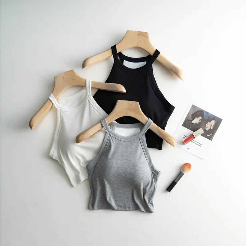 No Need To Wear Bra One-piece Crop Top Strap,with A Small Vest Underneath,Women's Chest Cushion,Anti Glare Base Underwear,Summer