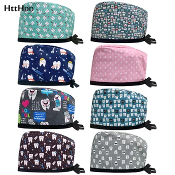 Tand Afdrukken Tandarts Operatiekamer Groothandel Cartoon Medische Uniform Accessoires Scrubs Werken Verpleging Hoeden Katoen Chirurgische Cap