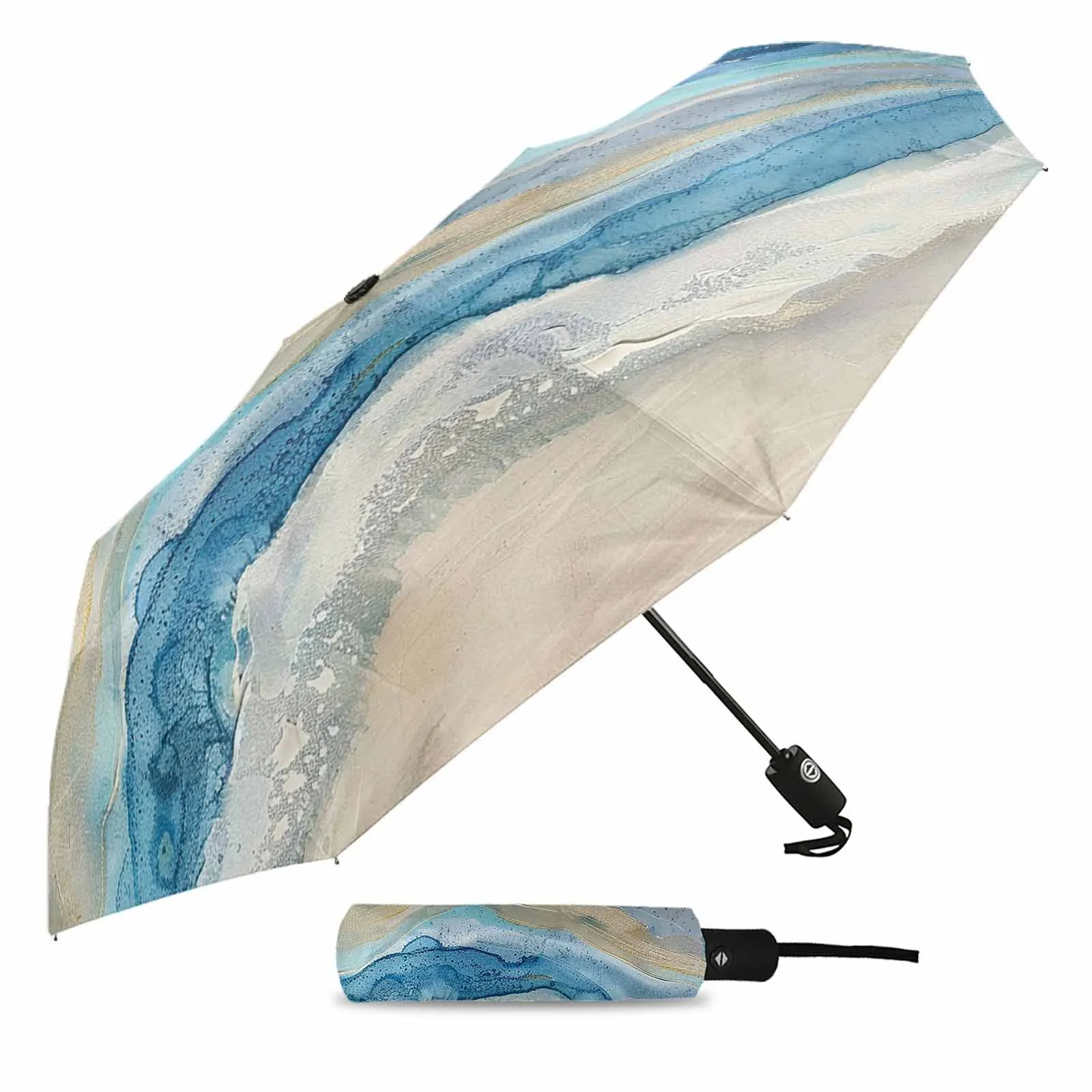 Ocean Waves Beach Gradient Abstract Blue Outdoor Fully-automatic Folding Eight Strands Umbrellas for Kids Printed Umbrella