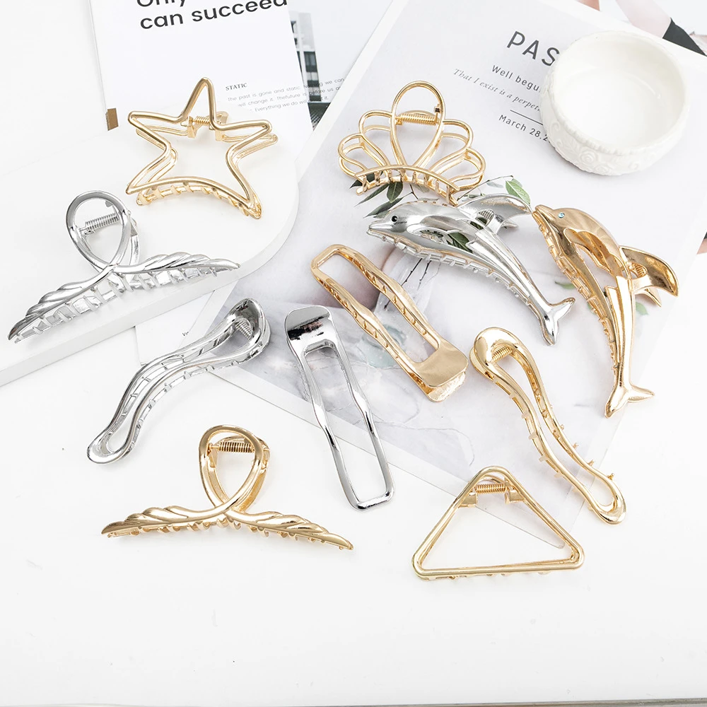 

Elegant Gold Silver Geometric Novelty Irregular Alloy Hair Claws Women Dolphin Starfish Hairpins Barrettes Hairgrip Hair Jewelry