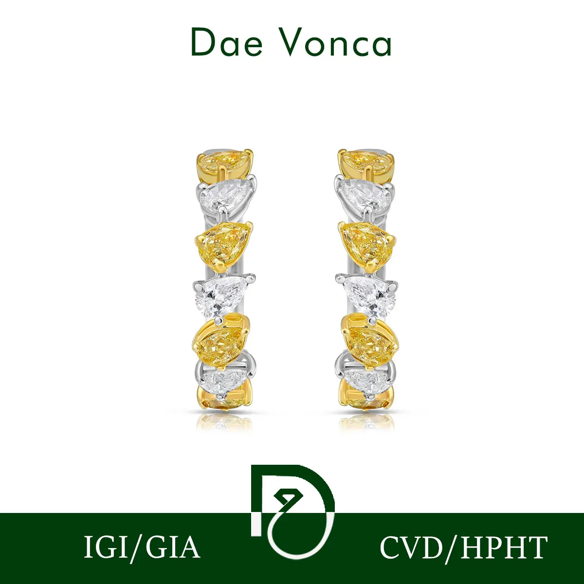 

Dae Vonca Hoop Diamond Earrings In 18K White & Yellow Gold VS+ Clarity IGI Certified Pear Cut Lab Grown Yellow & White Diamonds