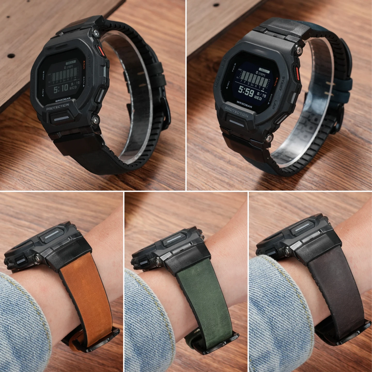 GBD 200 Watchband For G-SHOCK Casio GBD-200-1A GBD-200RD-4 series Retro cowhide rubber bottom strap Men's watch Accessories