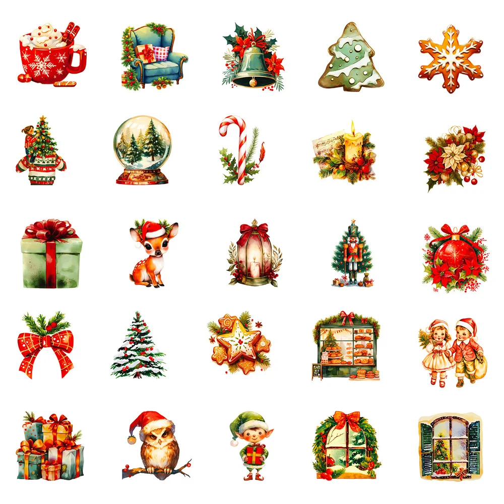 50 Christmas  Element Snowman Gnome Stickers Party Gift Decor Water Cup Computer Waterproof Graffiti Stickers Scrapbook Children