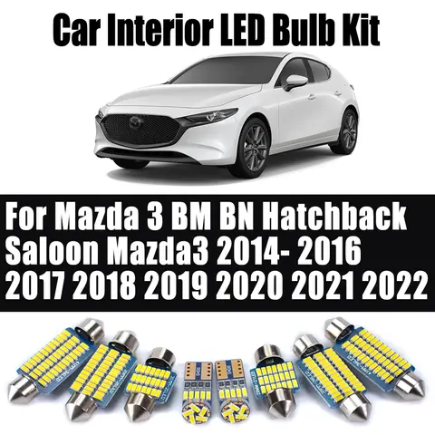 Mazda 3 BM BN Hatchback Saloon Mazda3 용 9Pcs Canbus 실내 전구 2014- 2019 2020 2021 2022 자동차 LED 인테리어 독서 등 키트