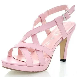 Size 32-43 Women's High Heel Sandals Gladiator Shoes Women Lady Sexy Platform Narrow Band 7CM Heels Summer Shoes Sandals