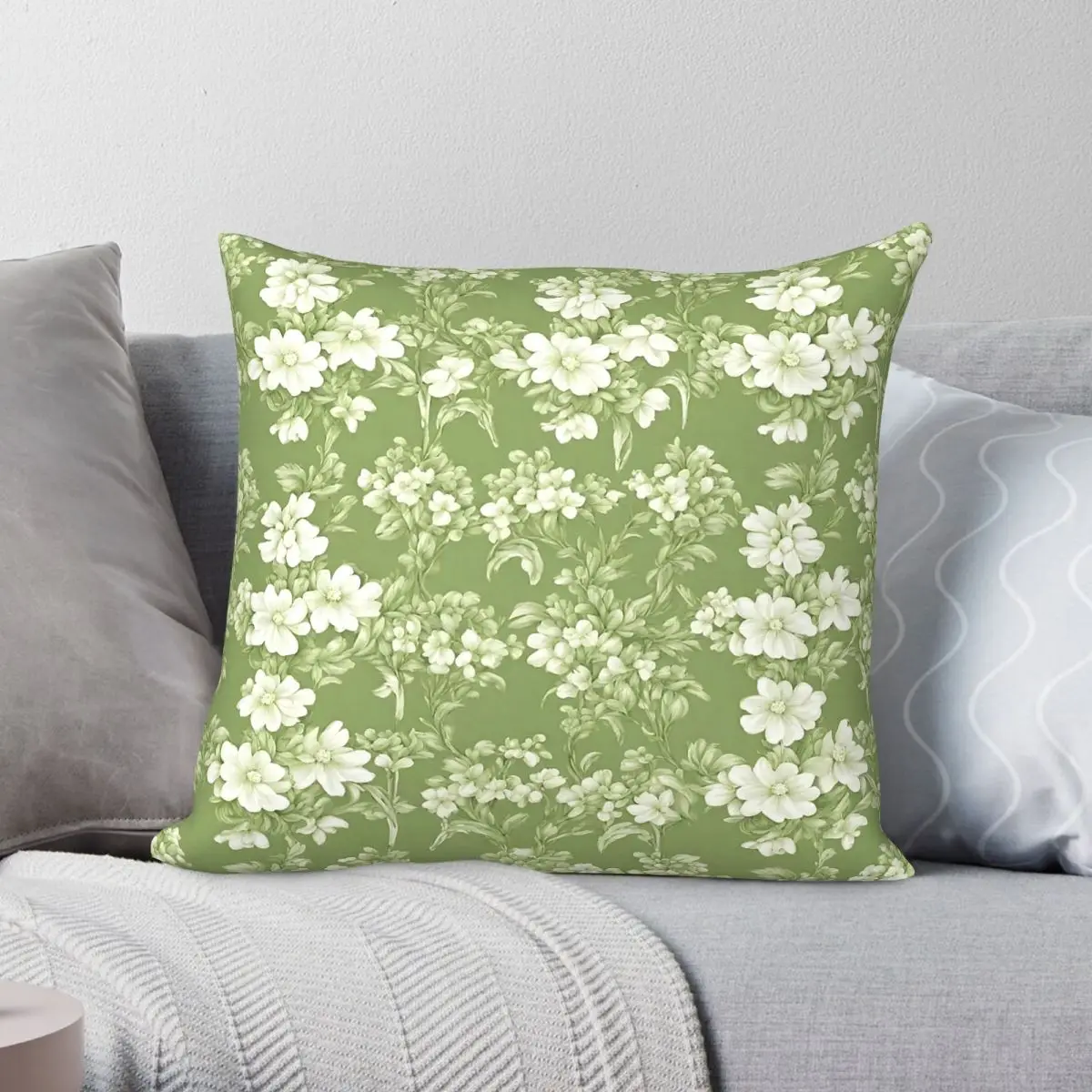 Botanical Green Cottagecore Square Pillowcase Polyester Linen Velvet Creative Zip Decorative Sofa Seater Cushion Cover