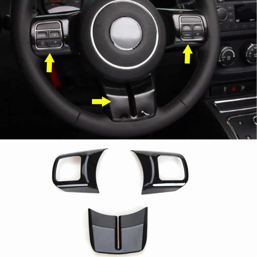 3PCS ABS Steering Wheel Cover Decor Trim For 2011-2017 Jeep Wrangler JK Unlimited Patriot Compass & Grand Cherokee 2011-2013