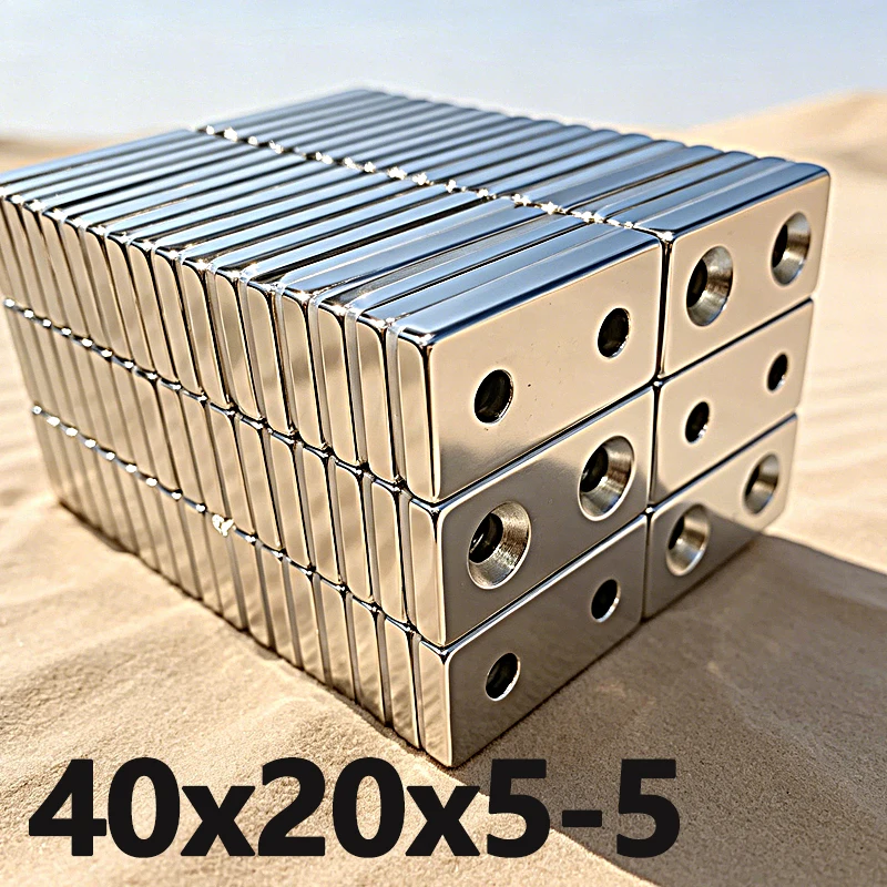 1-15pcs 40x20x5-5mm Magnet N35 NdfeB Permanent Magnetic Imanes Square Double Hole Shape Neodymium Magnet 40*20*5-5mm Accessory