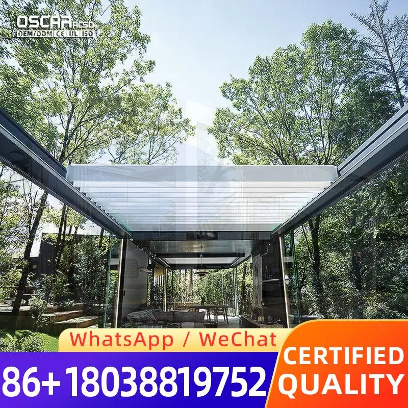 Aluminum Outdoor Pergola 4x6m 6x7 10 Square Meters Terrace with Blinds Sliding Glass Door pergola