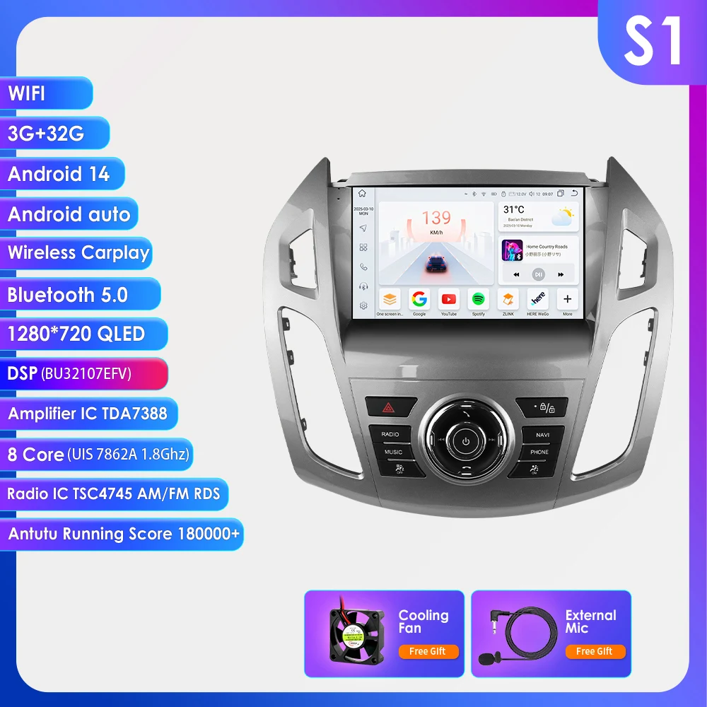 Hizpo 8 Core 2Din Android 14 Systeem Radio voor Ford Transit Tourneo Connect 2013 - 2018 Intelligente Multimedia Speler GPS Draadloze CarPlay Auto Wifi 4G AI