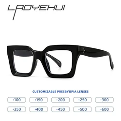 Vintage Oversized Square Anti Blue Light Reading Glasses Women Men Finished Presbyopia Eyeglasses Customized Prescription Glass