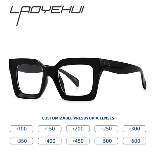 Gafas de lectura cuadradas de gran tamaño Vintage para hombre y mujer, anteojos de presbicia con acabado, gafas graduadas personalizadas
