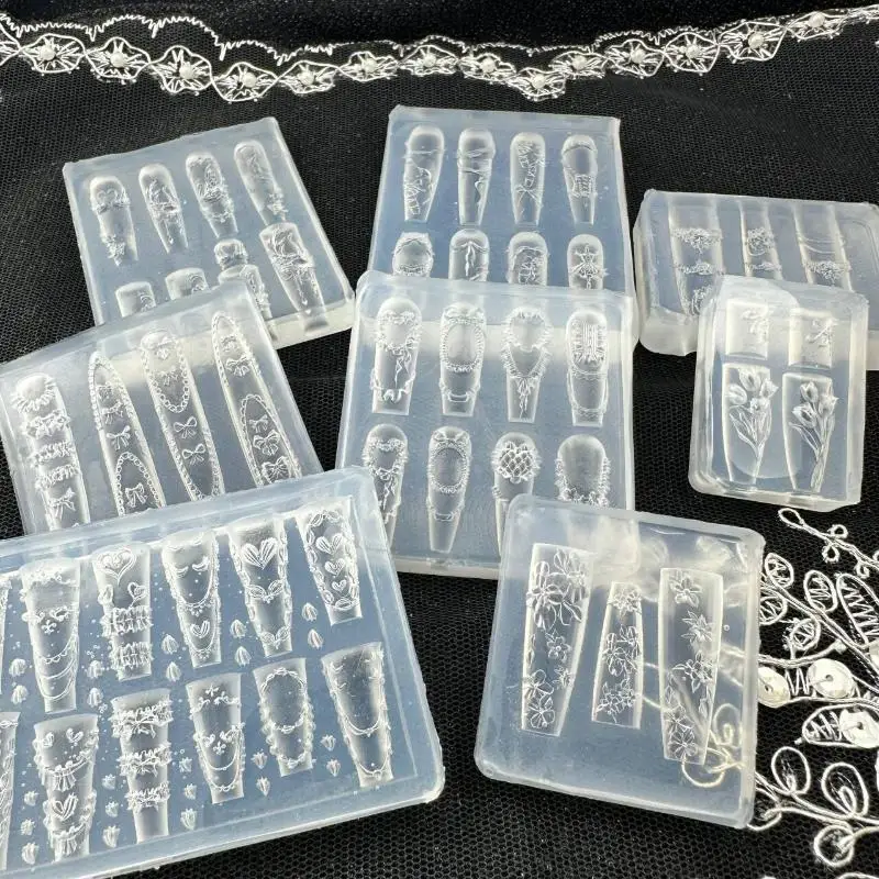 

French Lace Chain Flowers 3D Acrylic Mold Swan Nail Art Decorations DIY Silicone Decorated Nail Art Templates Nails Mold Tool