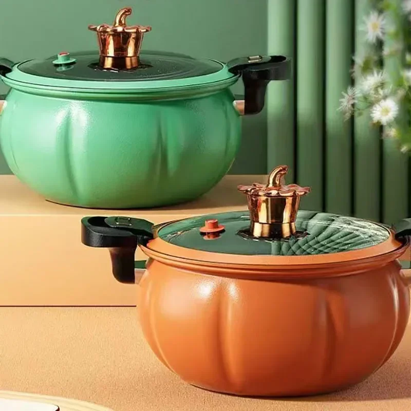 8L Non Stick Pumpkin Pot Multilayer Base Micro Pressure Cooker Multipurpose Large Capacity Thickened Soup Pot With Visible Lid