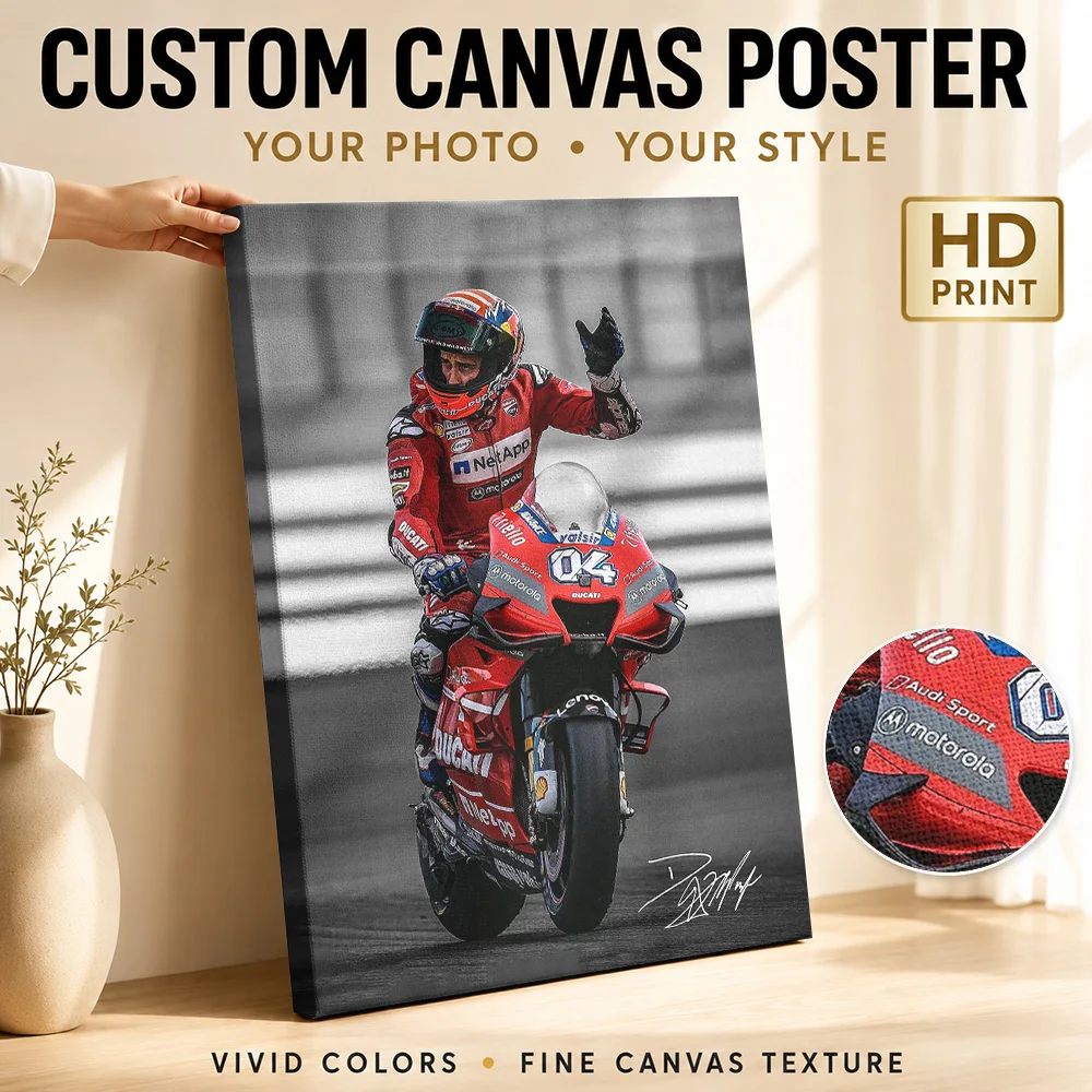 Andrea Dovizioso MotoGP Rider Victory Canvas Poster Bold Action Design Wall Art With Customized Photo For Garage Ideal Fan Gift