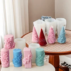 Rose Cylinder Candle Mold Relief Peony Plant Aroma Soap DIY Flower Butterfly Pattern Plaster Resin Craft DIY Mould Wedding Home