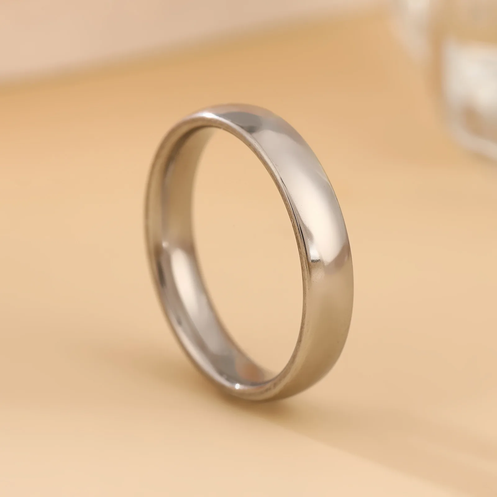 الفولاذ المقاوم للصدأ الذهب اللون 4 مللي متر حلقة واسعة النساء الرجال الحد الأدنى السلس العصرية خواتم زوجين مجوهرات الزفاف هدية بالجملة #3